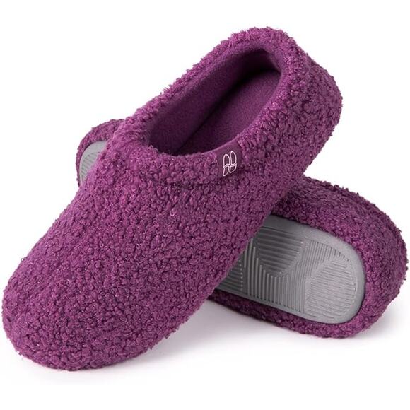 New Home Top Womens 11-12 Purple Fuzzy Memory Foam Fleece Loafer House Slippers - Picture 1 of 5